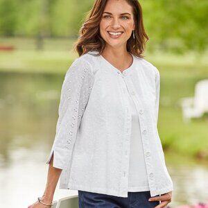 VERMONT COUNTRY STORE | White Eyelet Cotton Cottagecore Jacket Topper | Size S